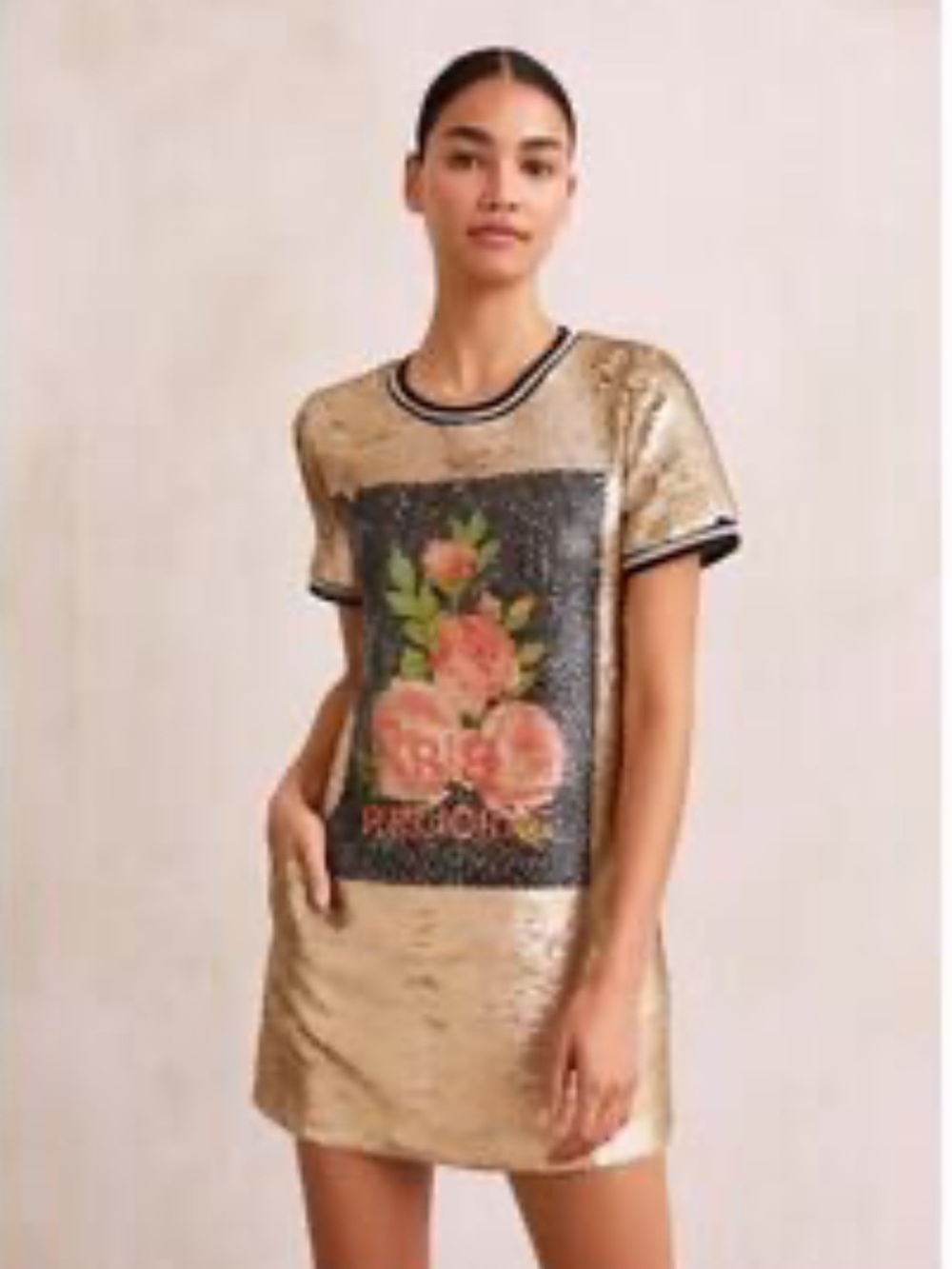True Religion Gold Sequin Top with Black Trim
